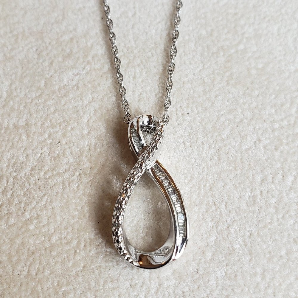 Sterling Silver Teardrop Infinity CZ Accent Pendant Necklace Signed SUN 925